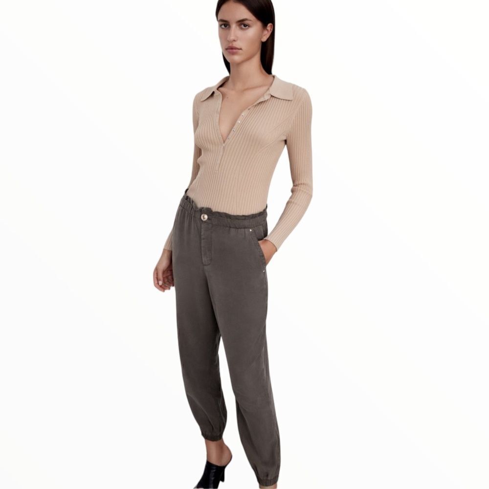 ZARA Dark Khaki Flowy Baggy Jogger Pants NWT XL - Picture 5 of 9